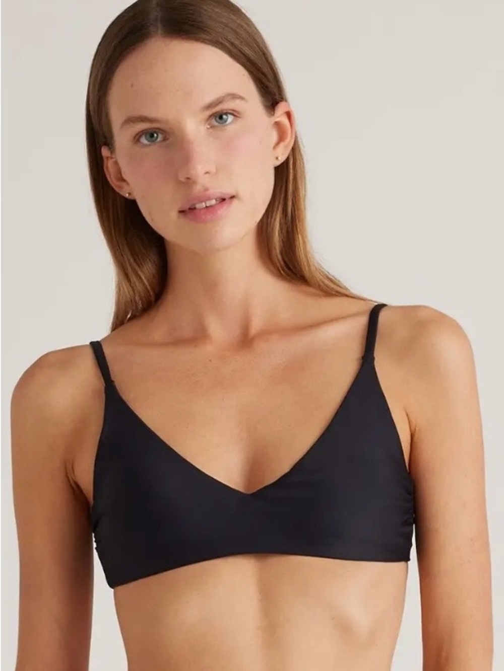 Quince Italian Black Wireless V neck Bikini Top size L new